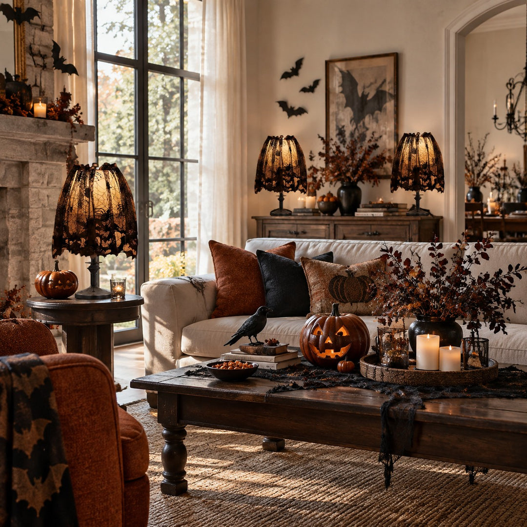 Halloween Black Lace Spider & Bat Lampshade Cover