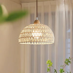 Charger l'image dans la visionneuse de galerie, Handwoven Rattan Dome Swag Pendant