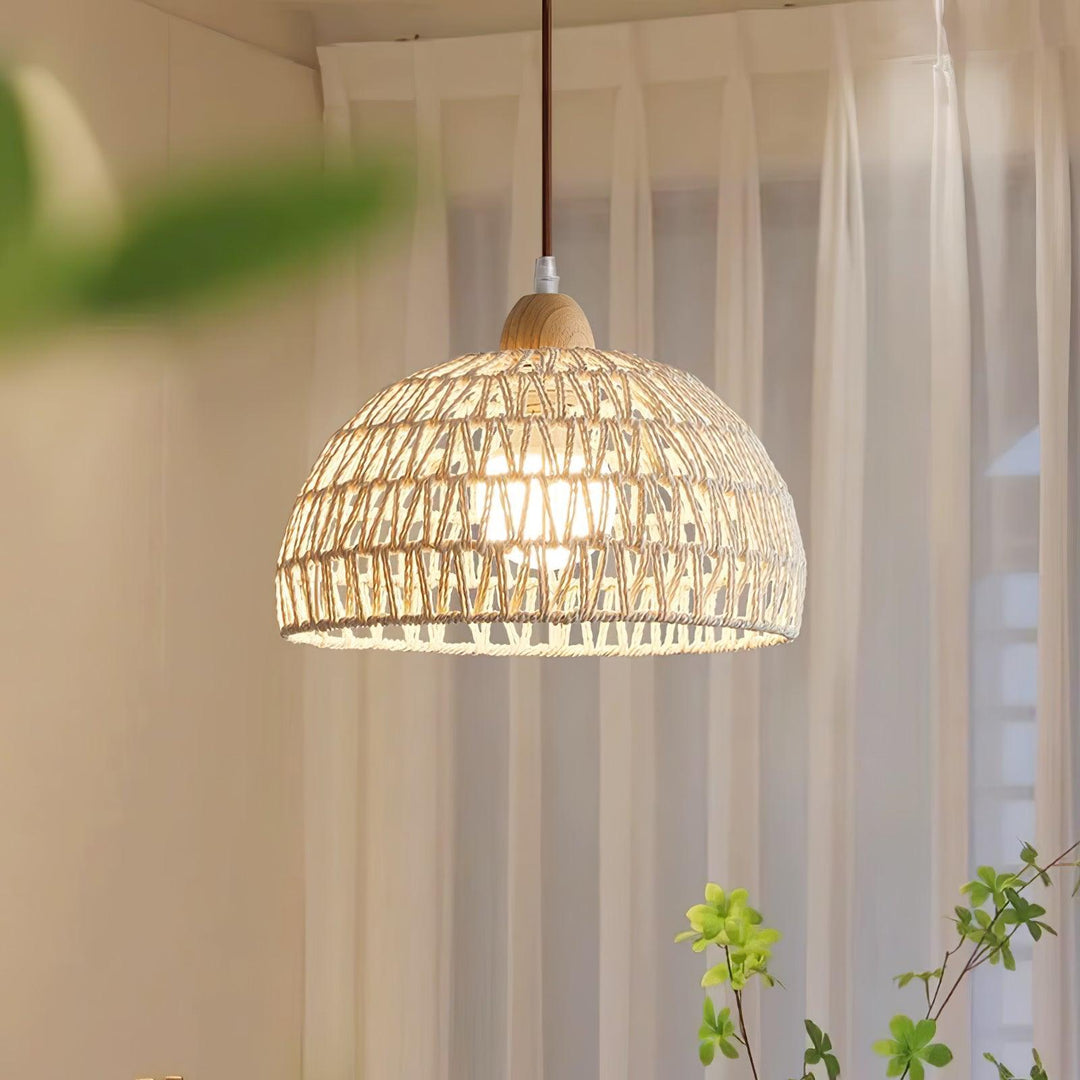 Handwoven Rattan Dome Swag Pendant