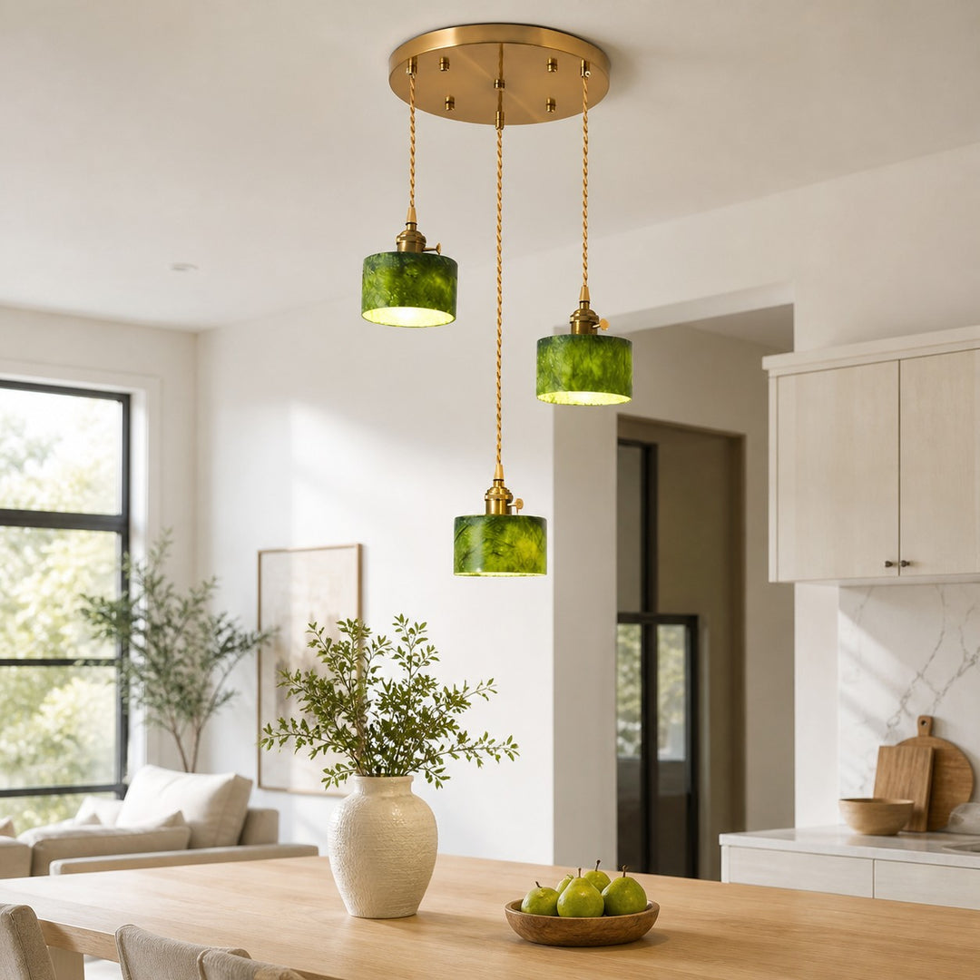 Green Jade 3-Light Cluster Pendant Light