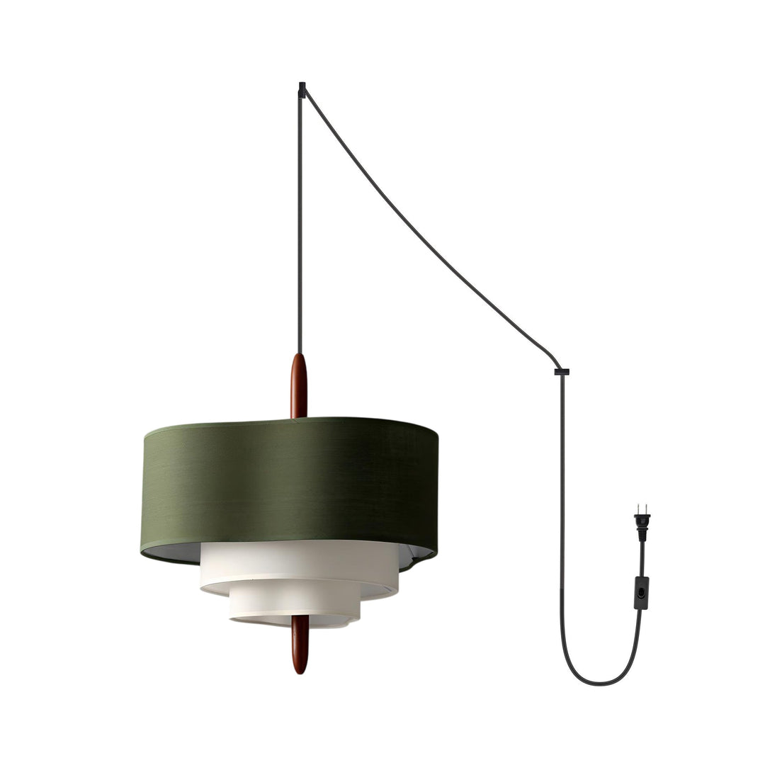 Tiered Fabric Wood Plug-In Swag Pendant