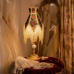 Bild in Gallery-Viewer laden, French vintage beaded fringe table lamp