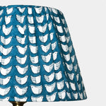 Load image into Gallery viewer, Teal pleated fabric shade with white bird pattern detail