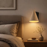 Load image into Gallery viewer, Bedroom nightstand scene with travertine wall sconce