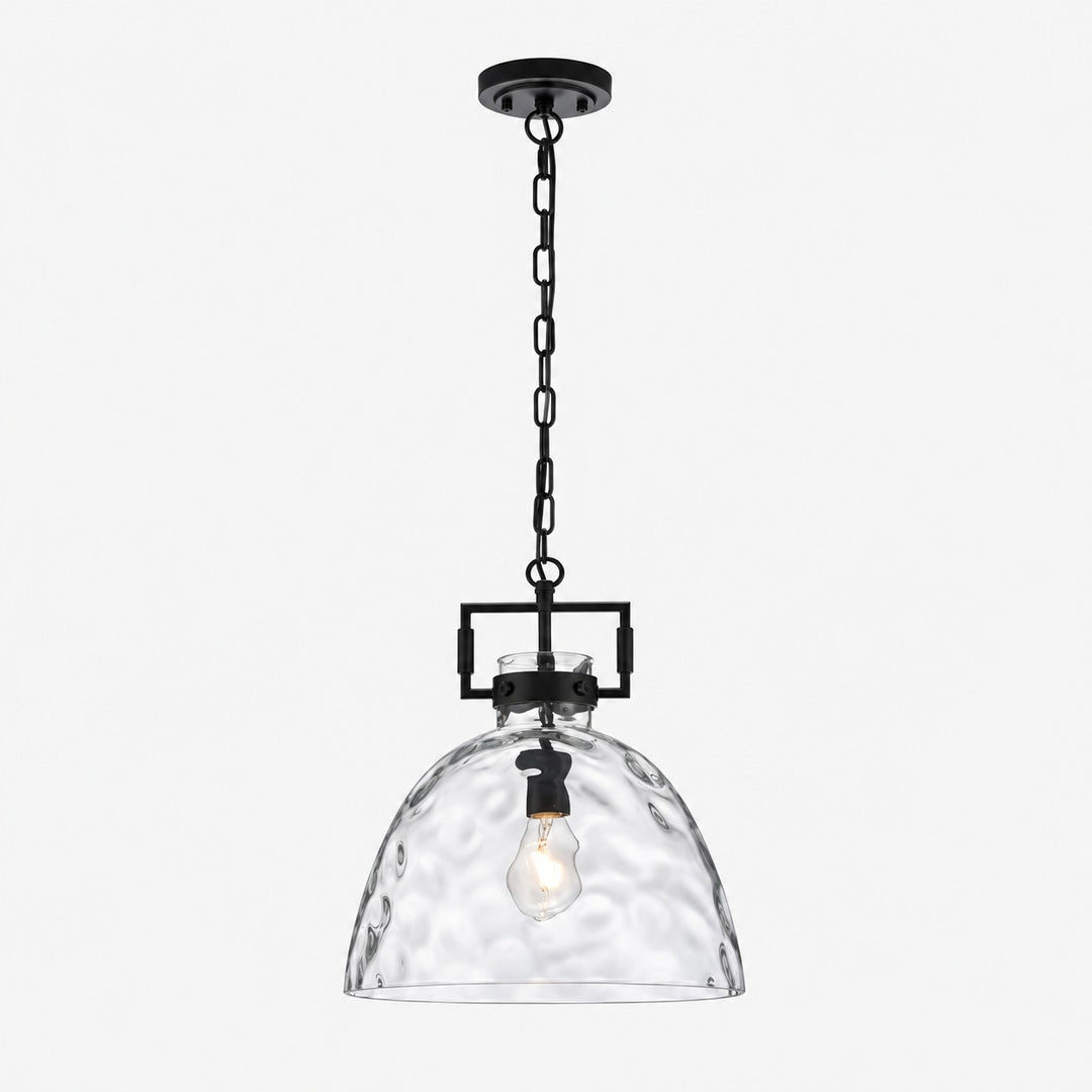 Modern Hammered Glass Pendant Light with Minimalist Metal Design - Suitable for Kitchen Island