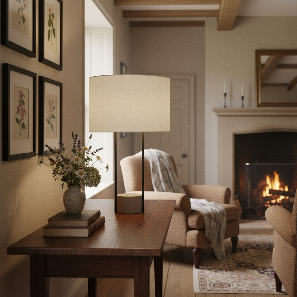 Luma Industrielle Moderne Tisch- und Stehlampe mit Weichem Stoffschirm – Zeitgenössische Beleuchtung für Zuhause und Büro