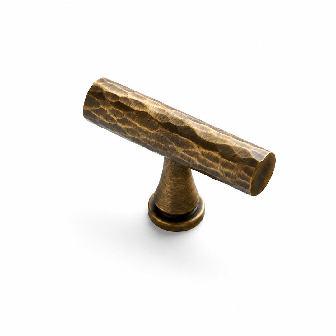 Antique Brass hammered T-Bar knob with 1.8 inch or 45 mm width
