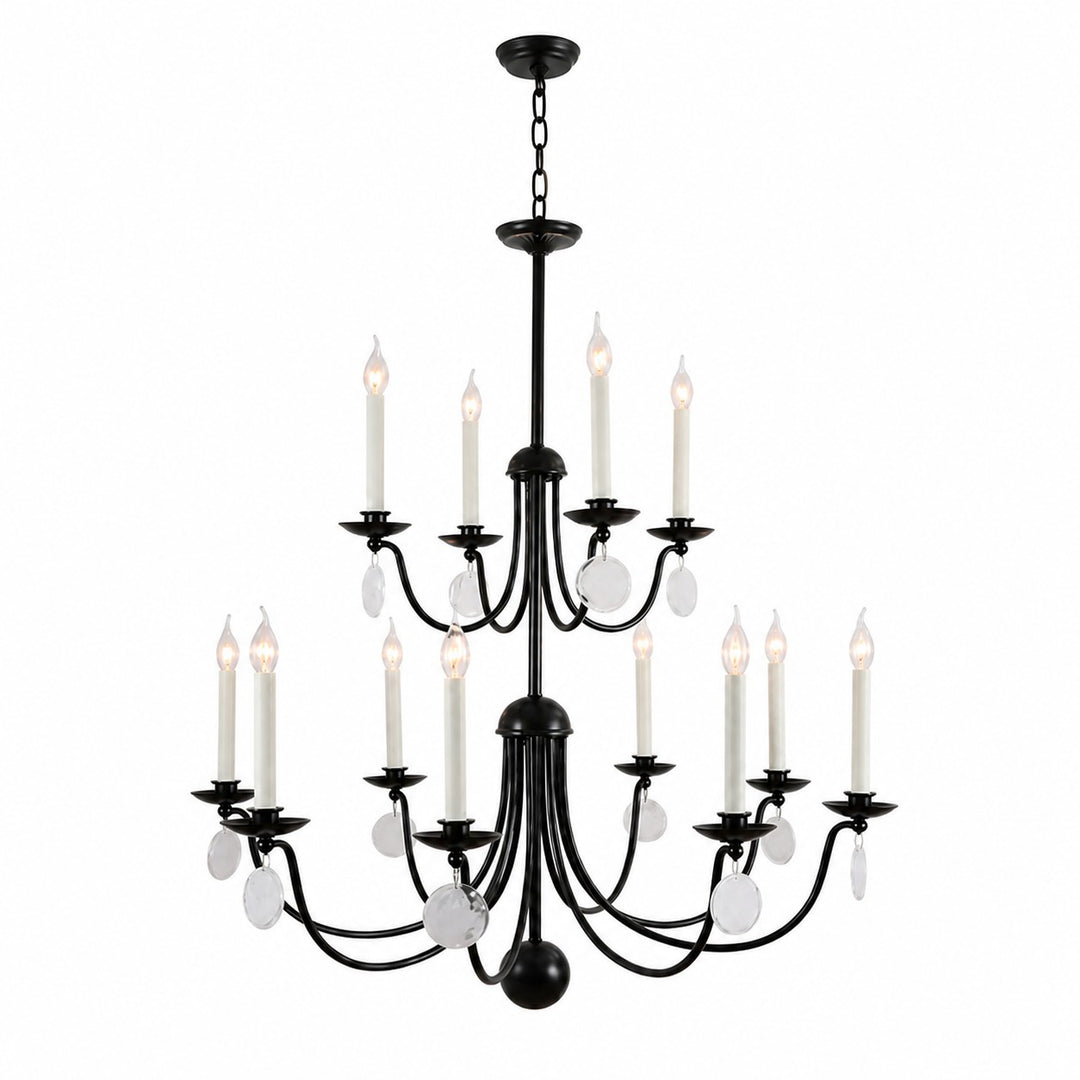 Multi-Layer Black Candle Staircase Chandelier