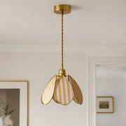 Yellow striped petal pendant in a refined interior
