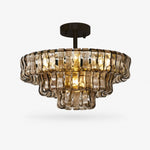 Cargar imagen en el visor de la Galería, French vintage ripple glass chandelier with smoked glass