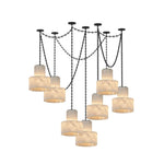 Charger l'image dans la visionneuse de galerie, Black Metal Alabaster Frosted Shade Hardwired Chandelier
