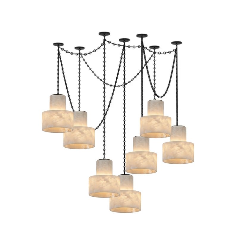 Black Metal Alabaster Frosted Shade Hardwired Chandelier