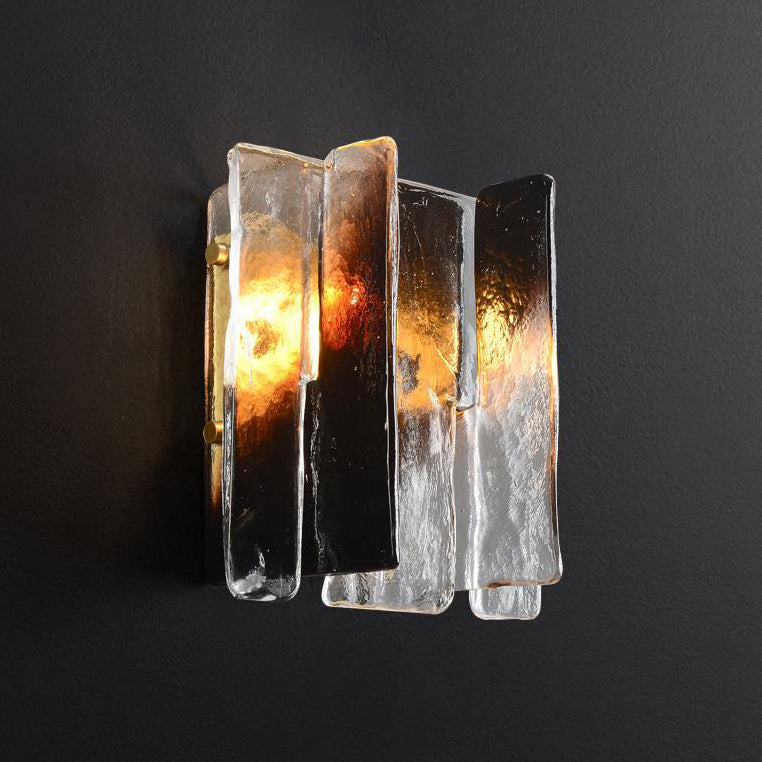Lámpara de pared moderna de lujo rectangular de cobre y vidrio de una luz para sala de estar