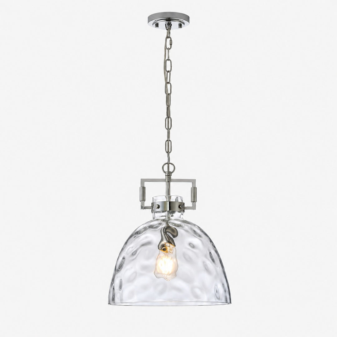 Modern Hammered Glass Pendant Light with Minimalist Metal Design - Suitable for Kitchen Island