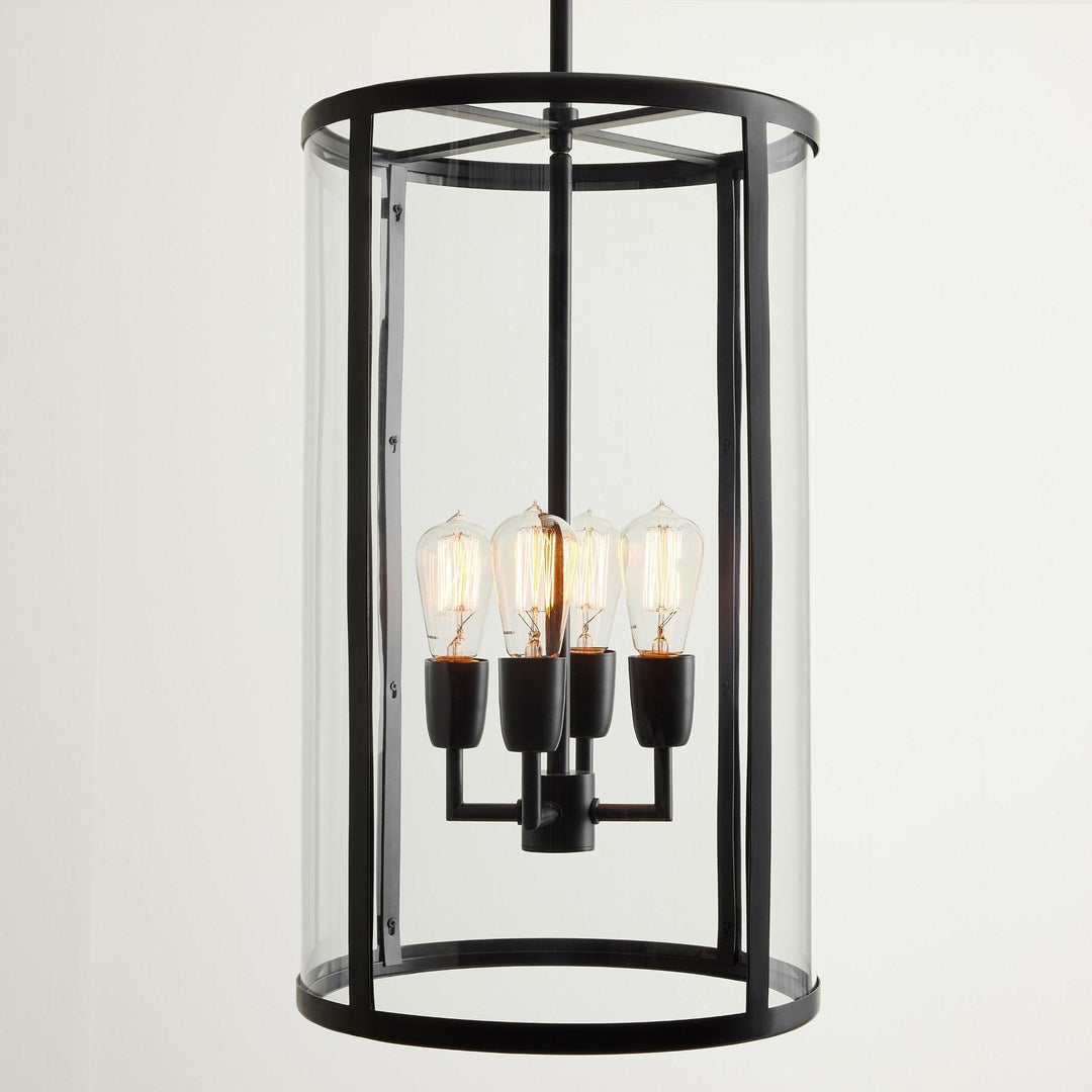 Lámpara colgante de exterior de vidrio Ferrix - Iluminación industrial para porches delanteros