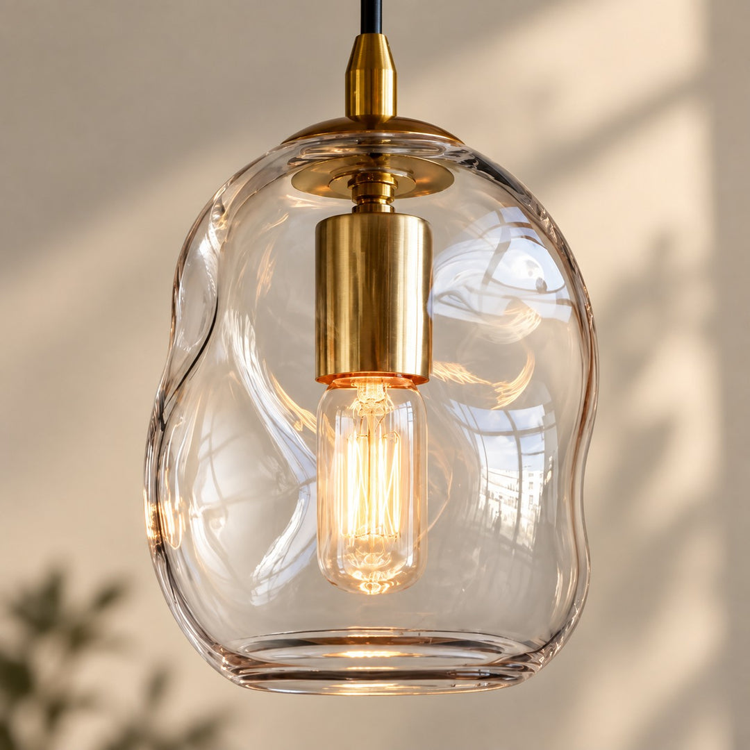 Hand-Blown Glass Globe Pendant with two shade heights and a rounded shade