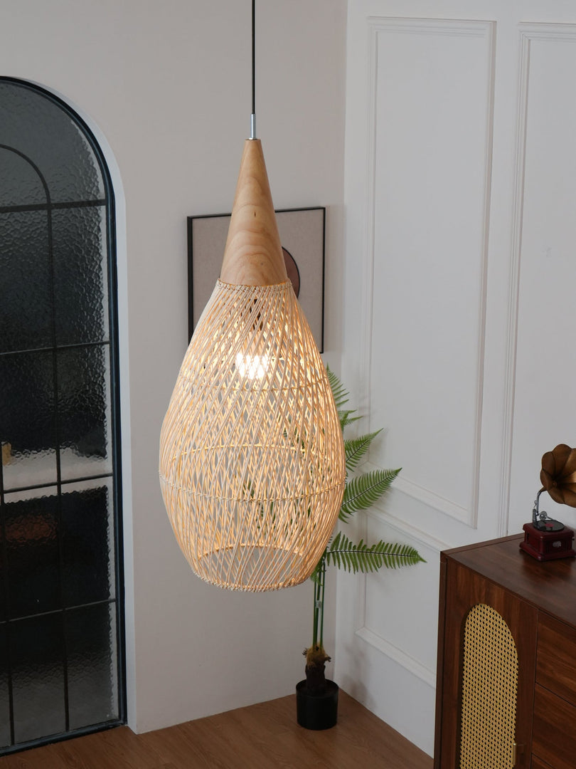 Woven Rattan Wood Plug-In Pendant Light