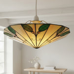 Bild in Gallery-Viewer laden, TF Buntes Buntglas-Blattanhänger – Retro Tiffany-Schirm mit Metallrahmen für Kücheninsel und Leseecke