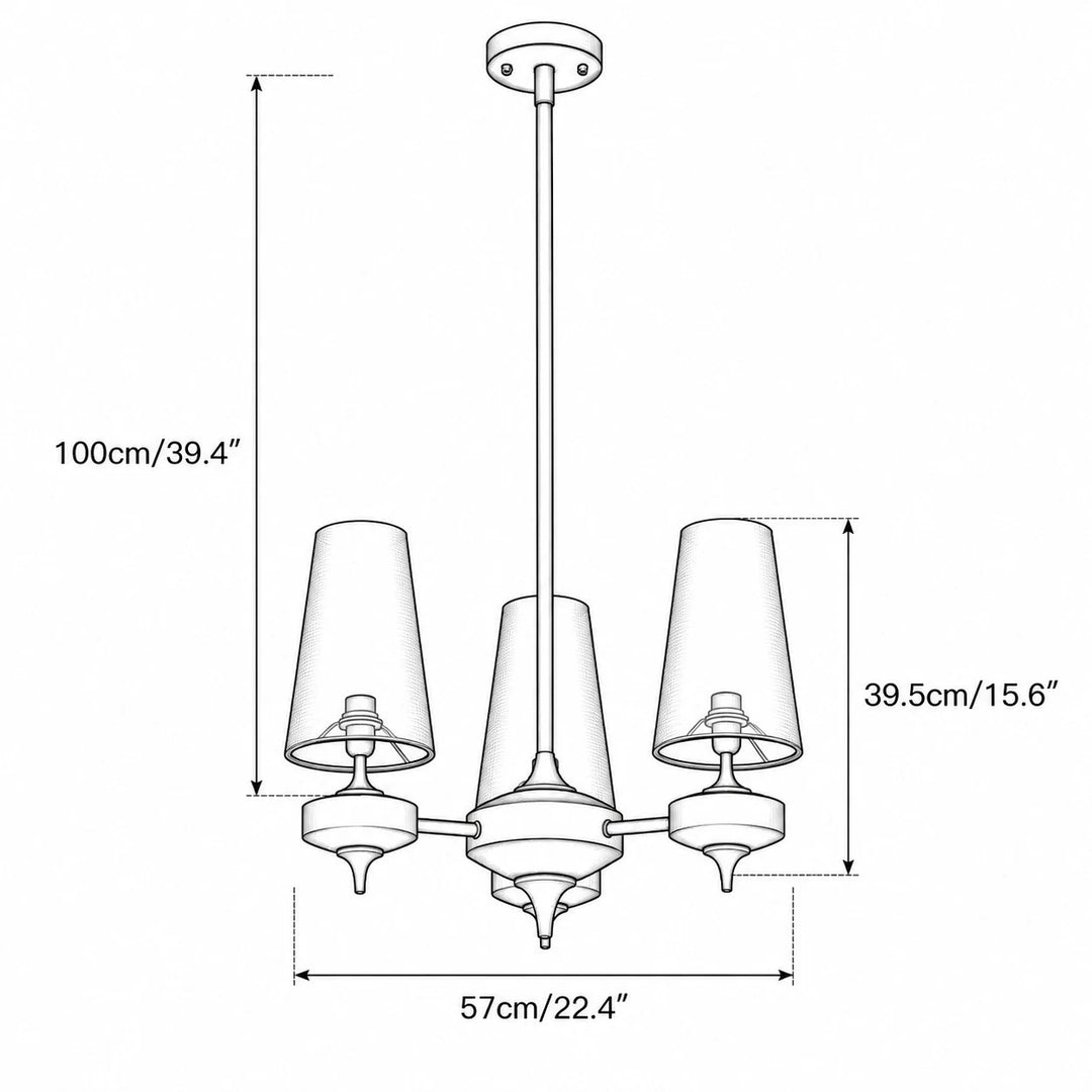 Hour Rho 3-light chandelier dimensions