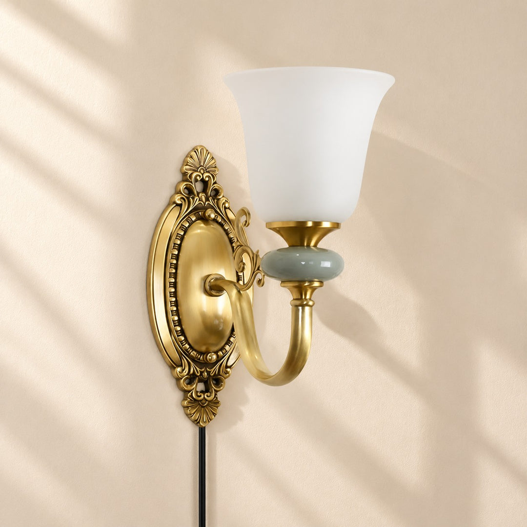 Rowanea Fabric Shade Ceramic Plug-In Wall Sconce