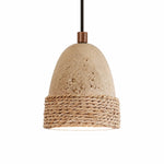Cargar imagen en el visor de la Galería, Wabi-sabi woven stone single pendant light on light background