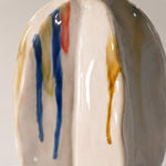 Load image into Gallery viewer, Close view of blue and ochre ceramic glaze strokes