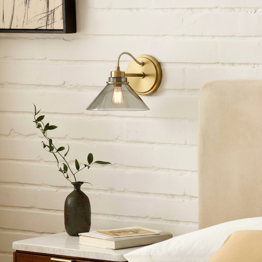Aurenza Curved Arm Globe Wall Sconce – Modern Industrial Wall Lamp for Bathroom, Bedroom, and Hallway