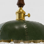 Load image into Gallery viewer, Deep green leather shade with metal fitting and stitched trim