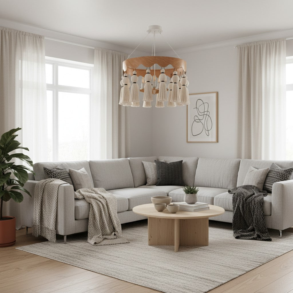 FringeAura Boho Tassel Chandelier - Large Cotton Fringe Chandelier for Dining and Living Room