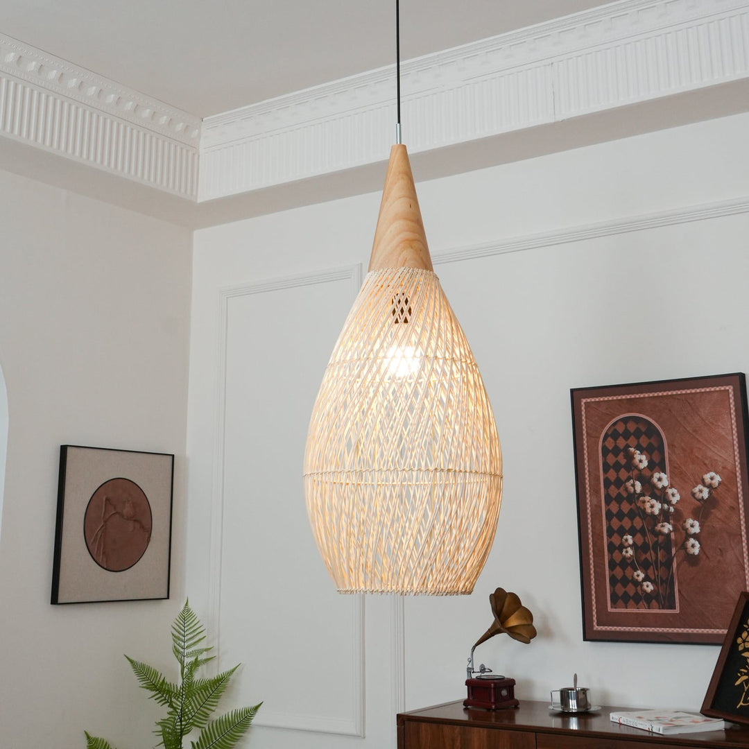 Woven Rattan Wood Plug-In Pendant Light