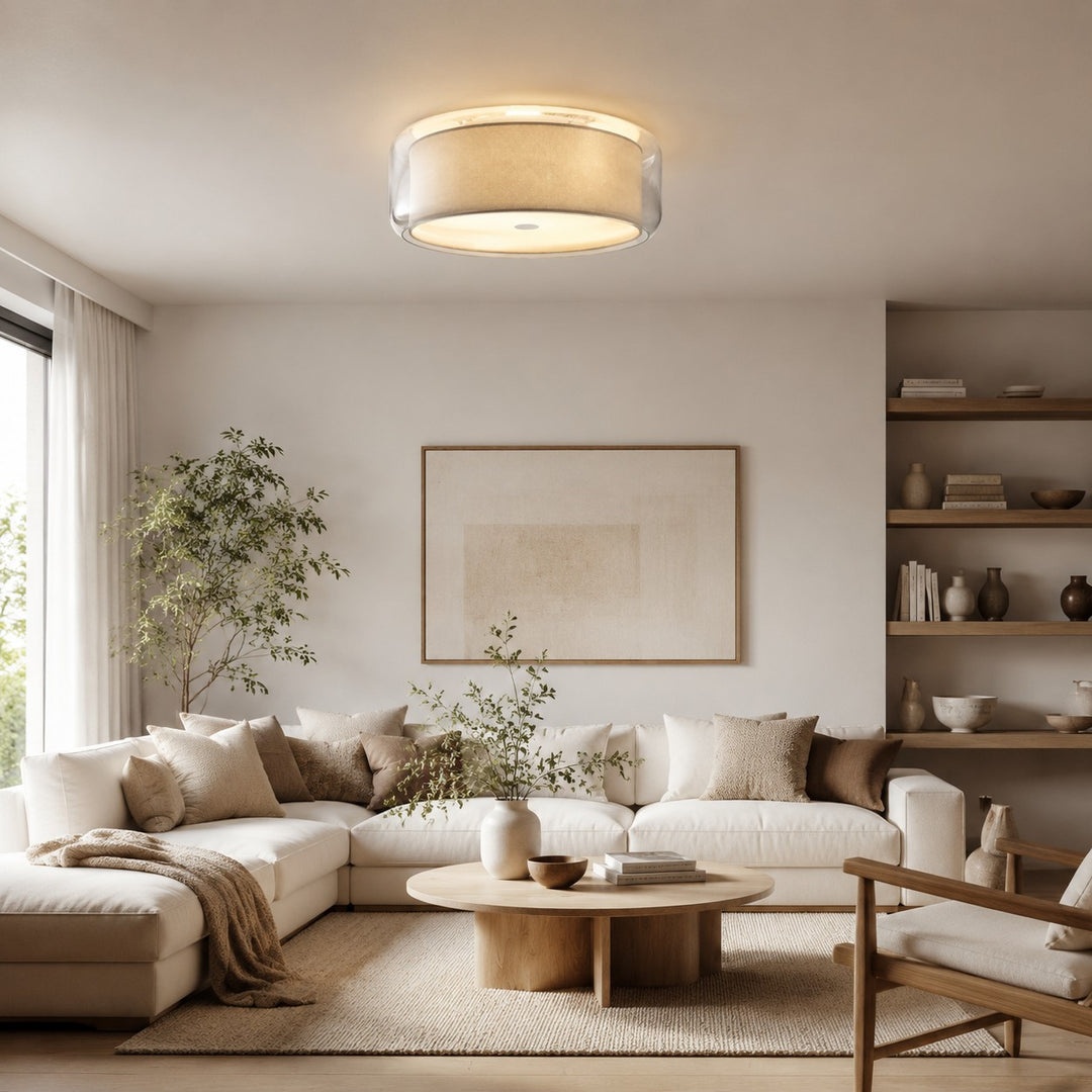Plafonnier Bauhaus en verre et tissu  