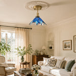 Cargar imagen en el visor de la Galería, Blue Stained Glass Semi Flush Ceiling Light