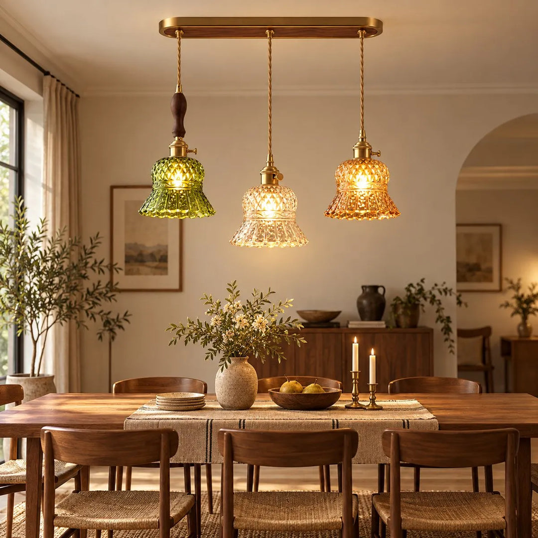 Vintage Brass Pineapple Glass Pendant Lamp