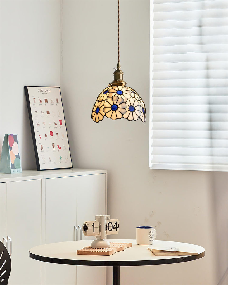 Brass Stained Glass Plug-In Pendant