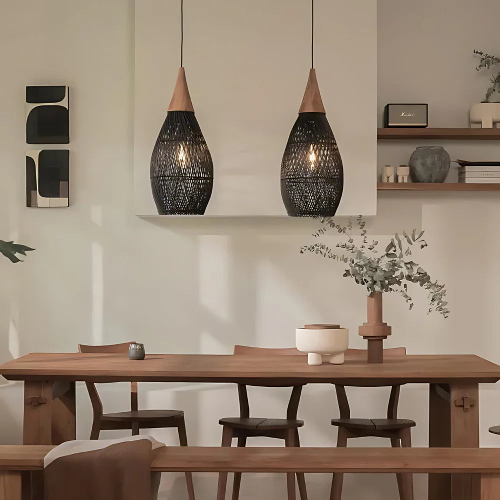 Handgefertigte Rattan Wandteppich-Pendelleuchte