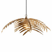 Single layer gold palm leaf chandelier on a white background