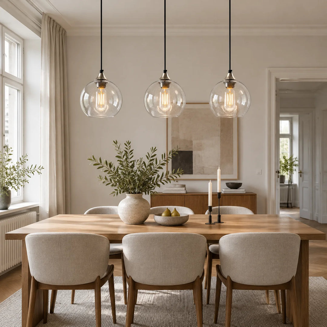 Bubble Glass Globe Pendant with coloured glass and a bubble texture - New2609-1024458 interior scene
