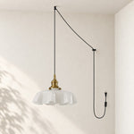 Load image into Gallery viewer, Pleated Glass Antique Brass Plug-In Swag Pendant