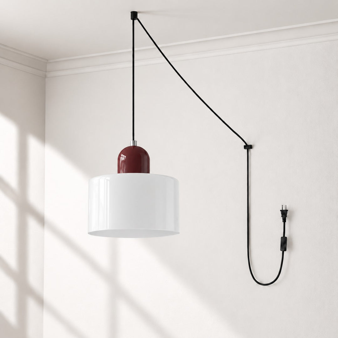 Mid‑Century Macaron Plug‑in Swag Pendant Light - Colorful Shade Hanging Lamp for Home Decor