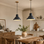 Load image into Gallery viewer, Gray metal pendant lamps in a rustic dining room scene