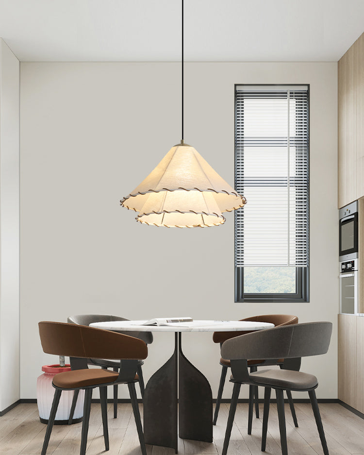White Fabric And Metal Plug-In Pendant