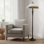 Load image into Gallery viewer, TF Geometric Stained Glass Table Lamp with Amber and Cream Panels – Tiffany Style Accent Lamp for Bedroom and Study