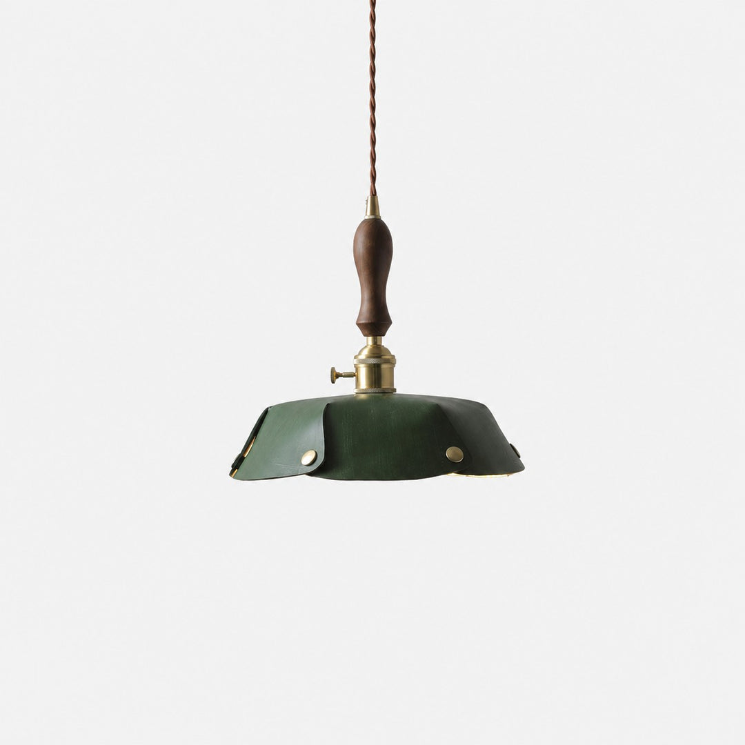 Single Pendant Deep Green Leather Shade Dia. 25 cm / 9.8 in