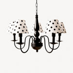 Load image into Gallery viewer, Five-light black chandelier with cream polka dot fabric shades