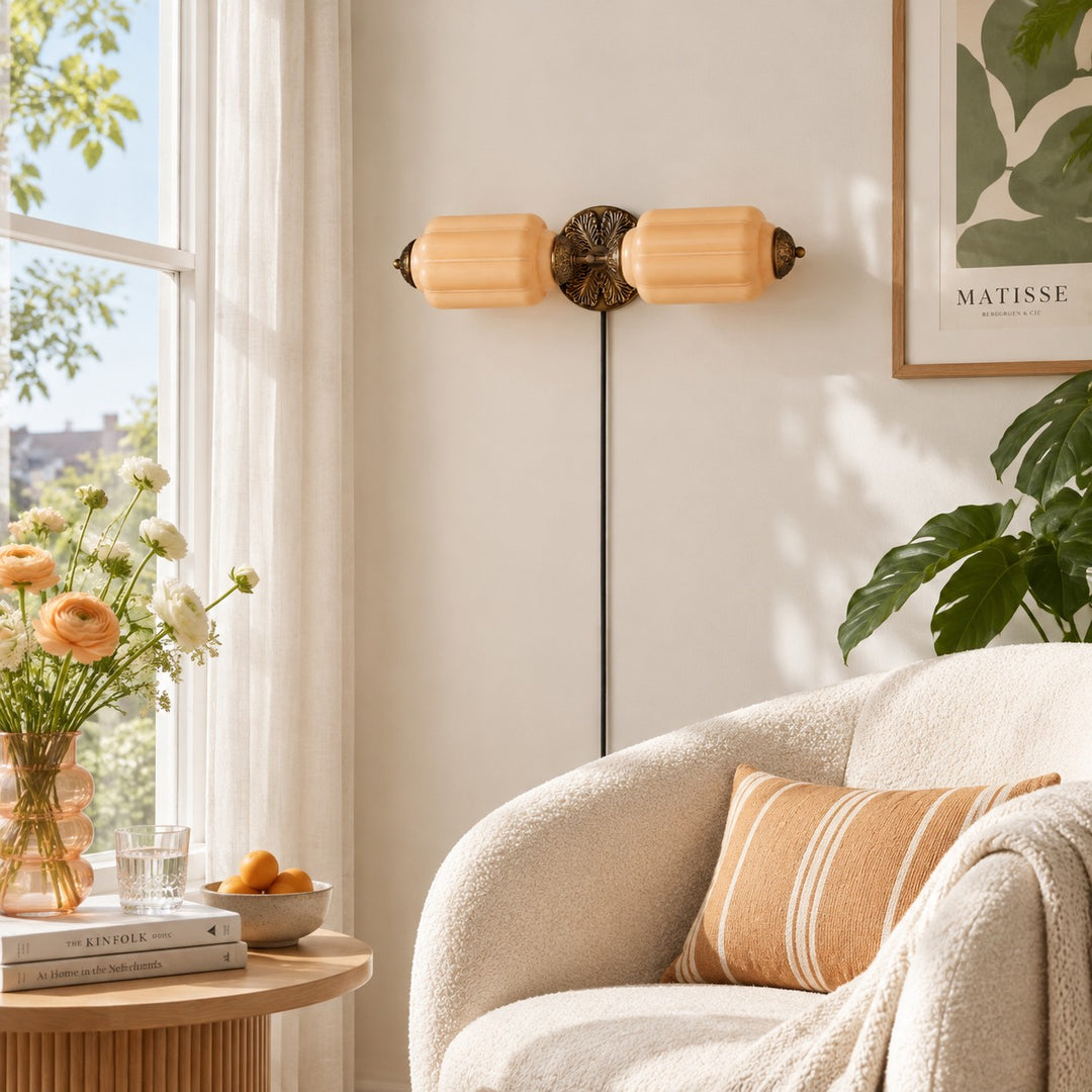 Eloise Fluted Leaf-Relief Plug-In Wall Sconce