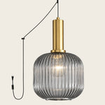Charger l'image dans la visionneuse de galerie, Smoky Grey Model B Large ribbed glass plug-in pendant light