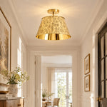 Charger l'image dans la visionneuse de galerie, Cone Shade Floral Etching Antique Brass Flush Mount
