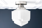Cargar imagen en el visor de la Galería, Geotower Glass Art Deco Opal Glass Flush Mount Ceiling Light – Modern Deco Indoor Accent Light for Living Room
