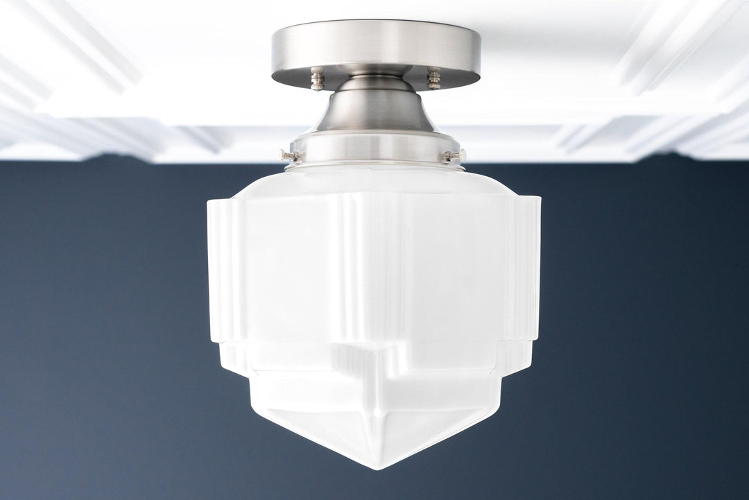 Geotower Glass Art Deco Opal Glass Flush Mount Ceiling Light – Modern Deco Indoor Accent Light for Living Room
