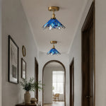 Cargar imagen en el visor de la Galería, Blue Stained Glass Semi Flush Ceiling Light